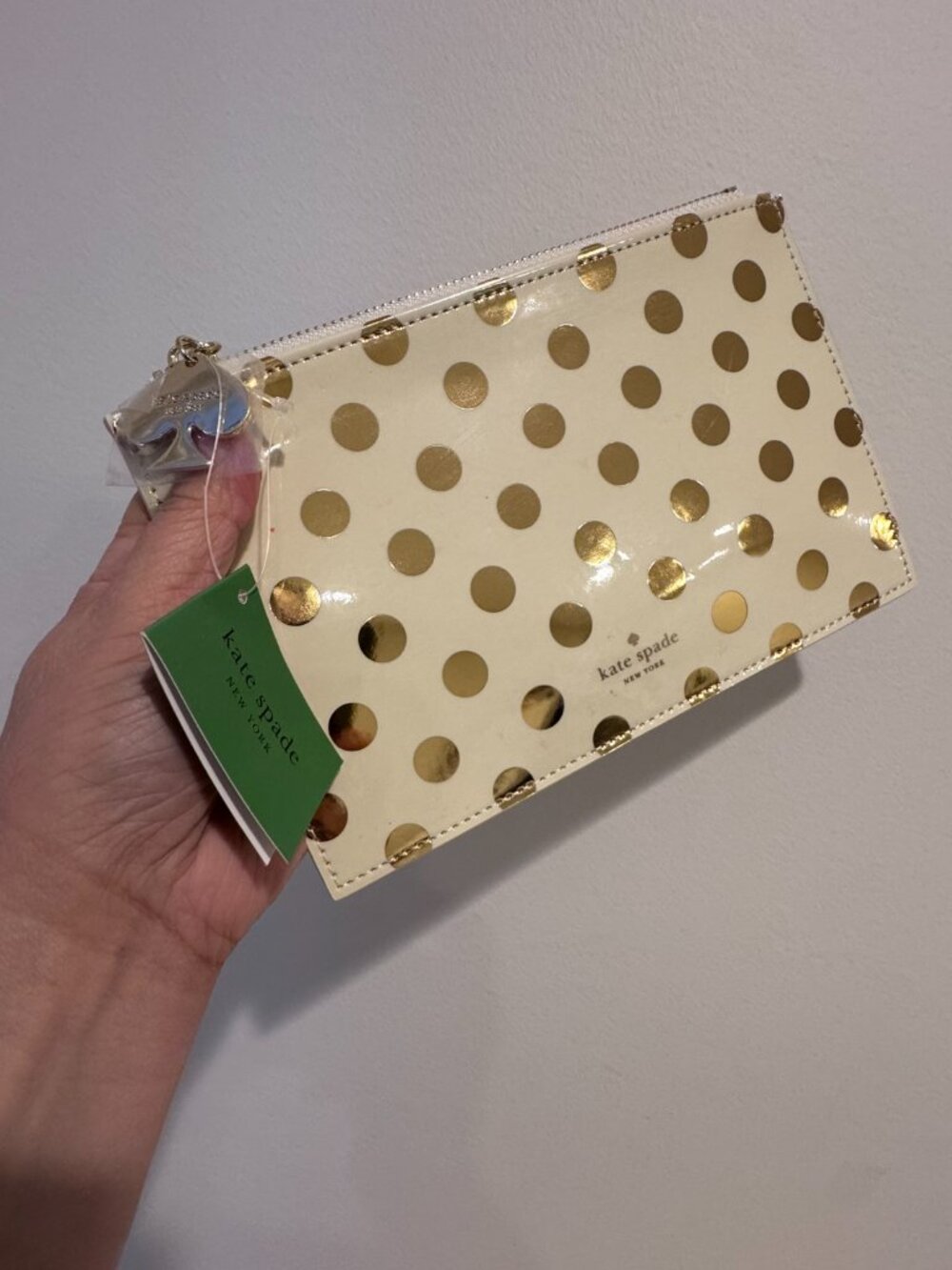 Kate Spade Polka Dot Pencil Pouch – Cream & Gold – NEW 🔥